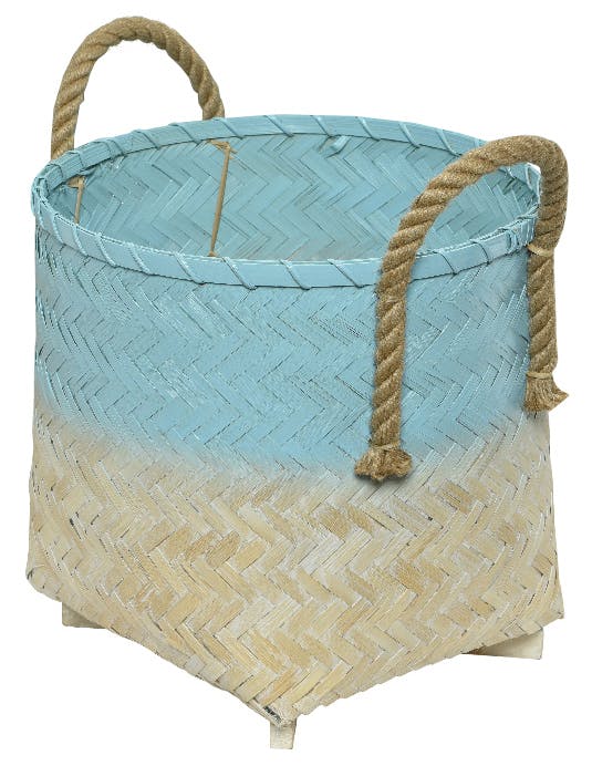 Panier bambou naturel blanchi bleu D35cm