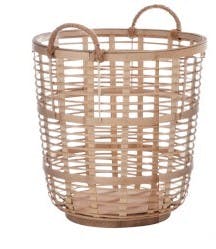 Panier bambou naturel tressé avec 2 anses corde 39x33x40cm