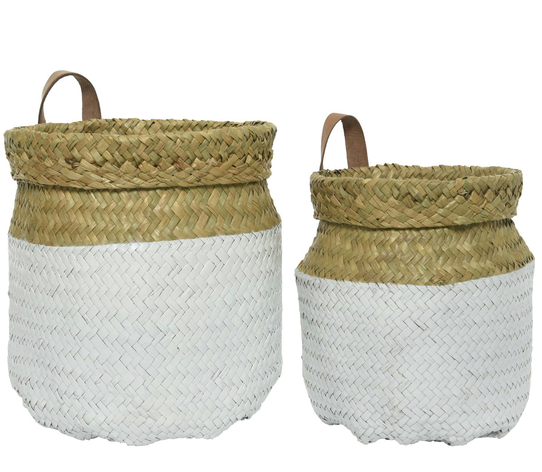 Panier bicolore avec poignée en fibres naturelles (lot de 2)