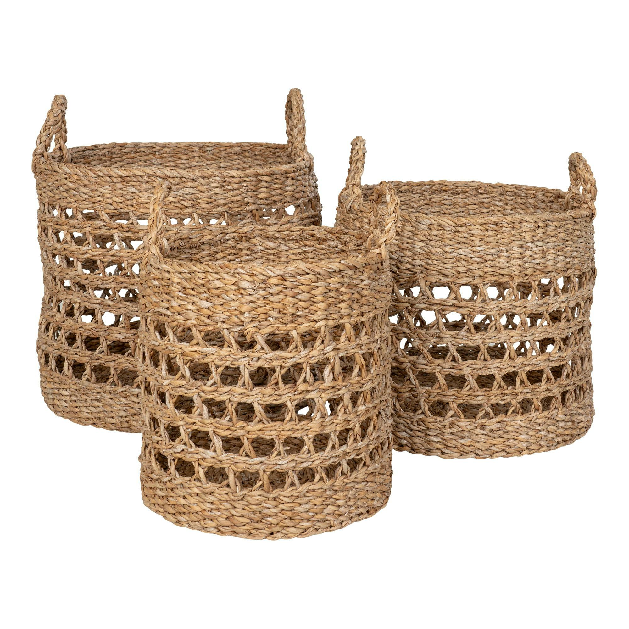 Panier cache-pot rond avec poignées, tressage ajouré (lot de 3)