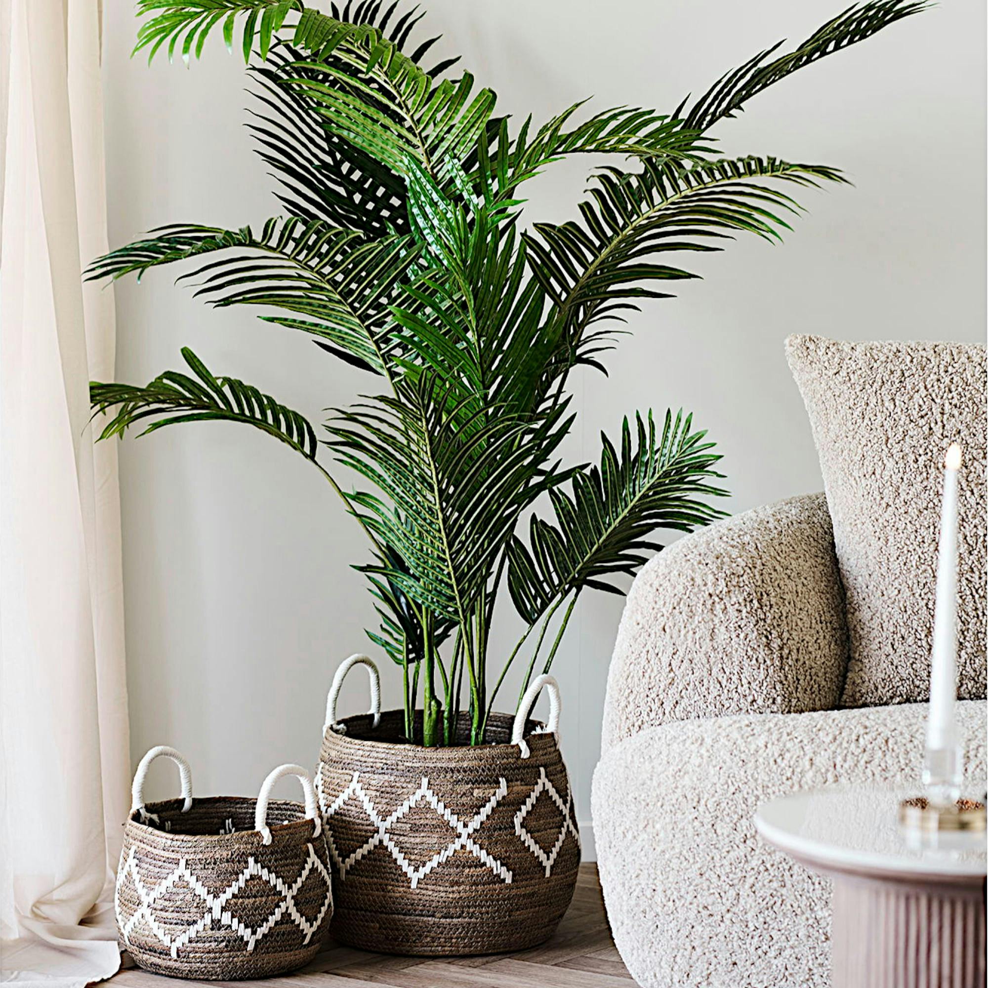 Panier de rangement à anses en fibre naturelle tressée motif losange (lot de 2)