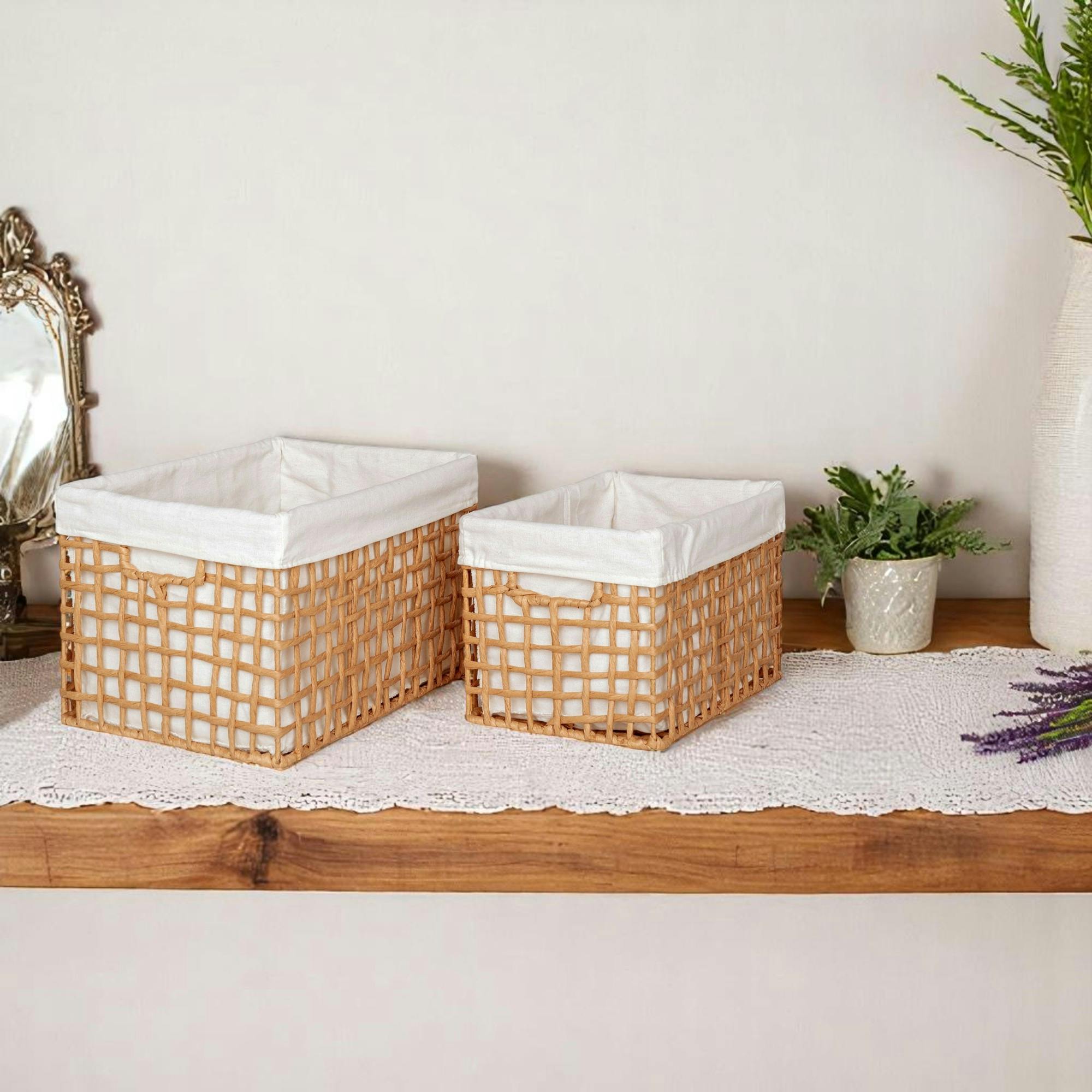 Panier de rangement avec poignées et doublure tissu (lot de 2)