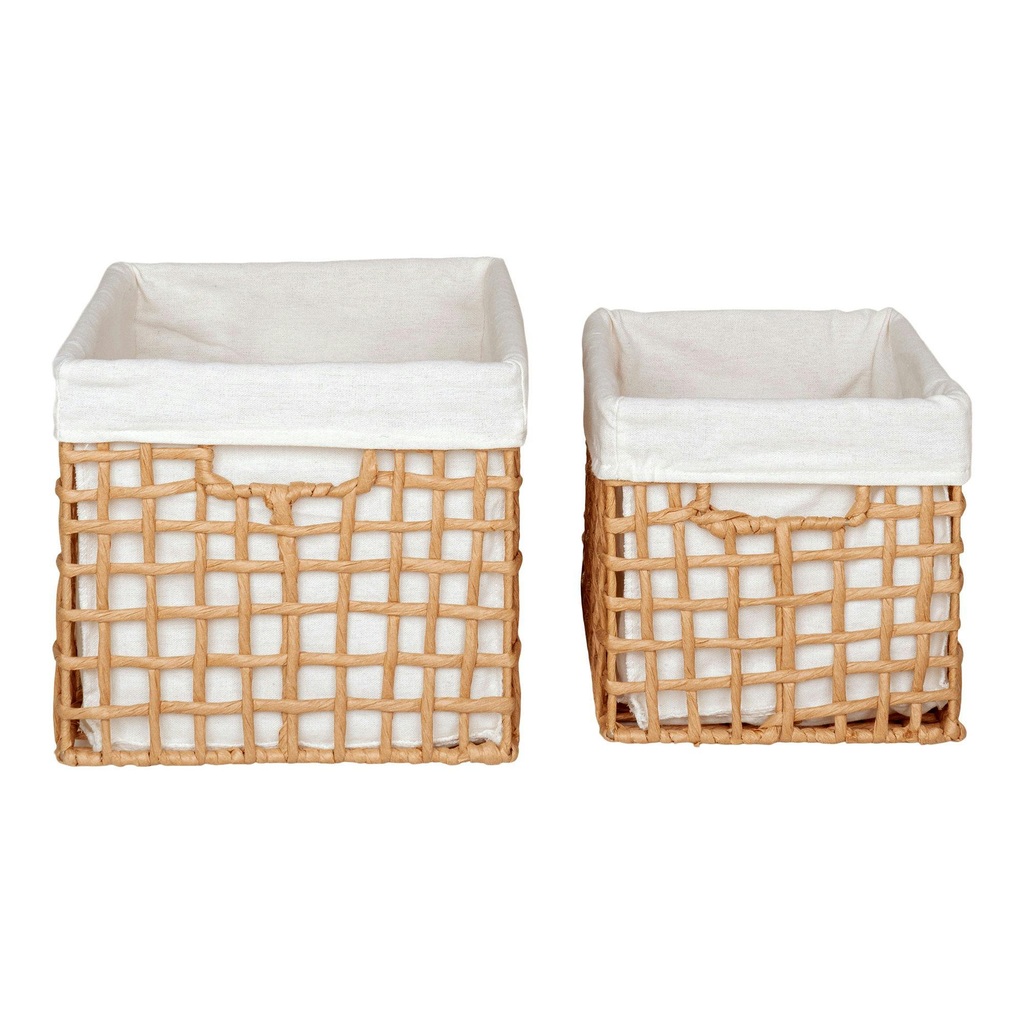 Lot De 3 Paniers De Rangement Danielson's En Herbe Marine - Doublés Tissu - Avec Anses