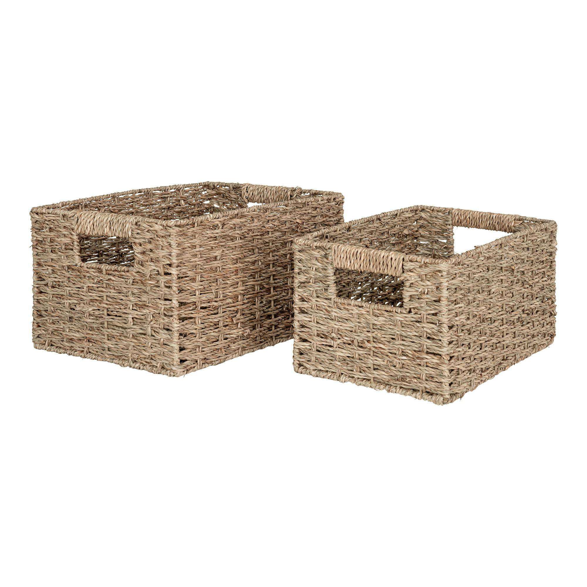 Panier de rangement avec poignées, tressage en jonc de mer (lot de 2)