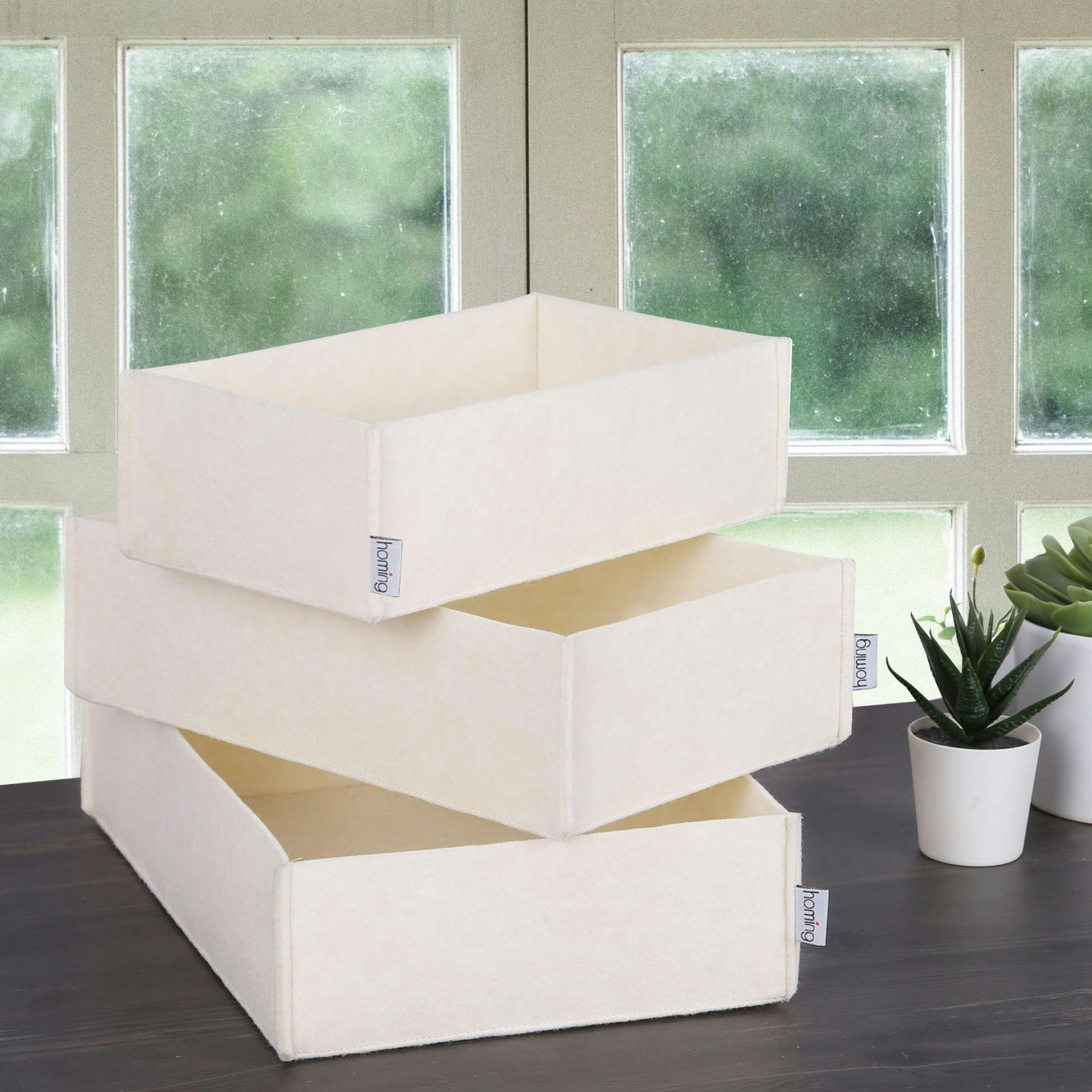 Panier de rangement blanc en feutrine – lot de 3 tailles
