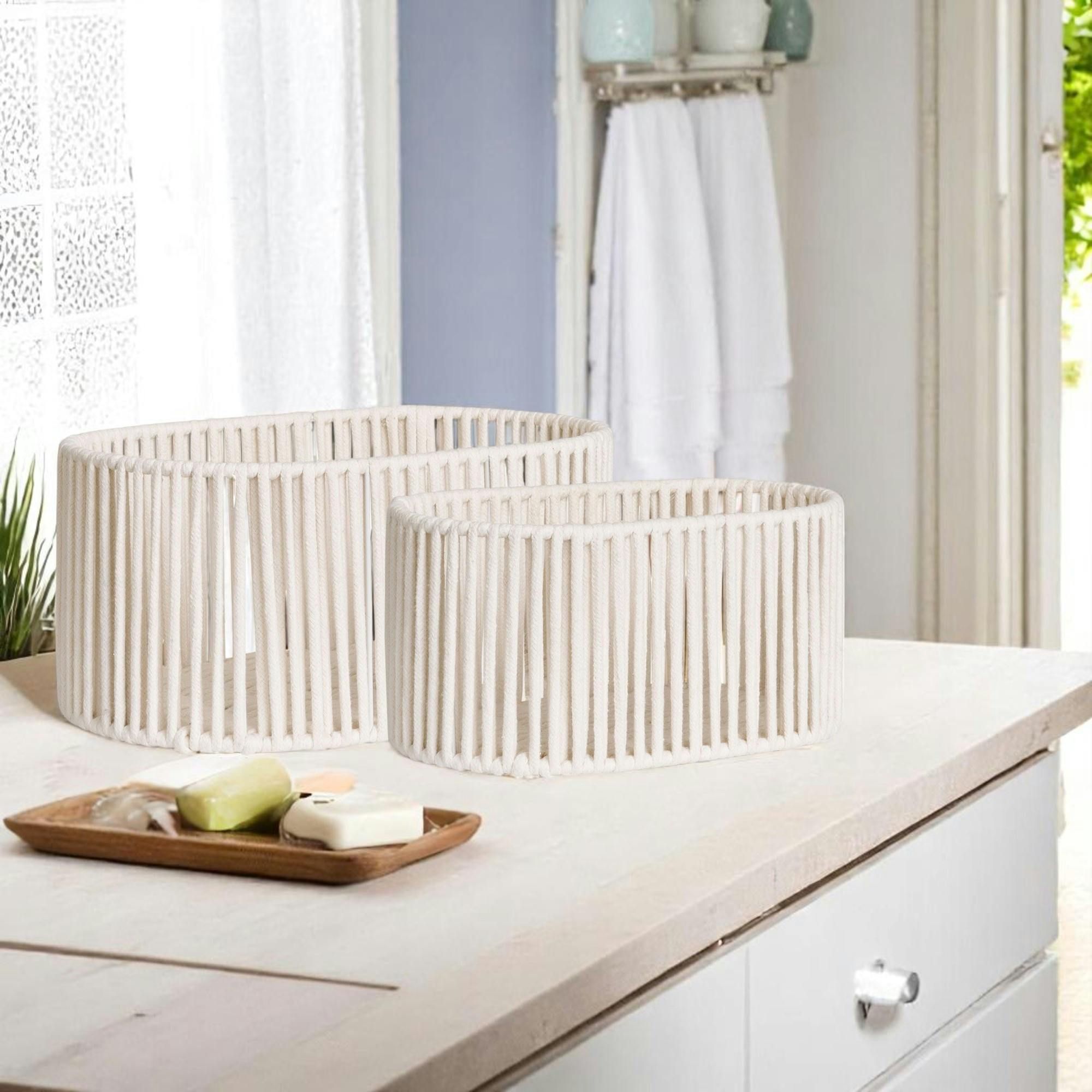 Panier de rangement déco en coton blanc (lot de 2)