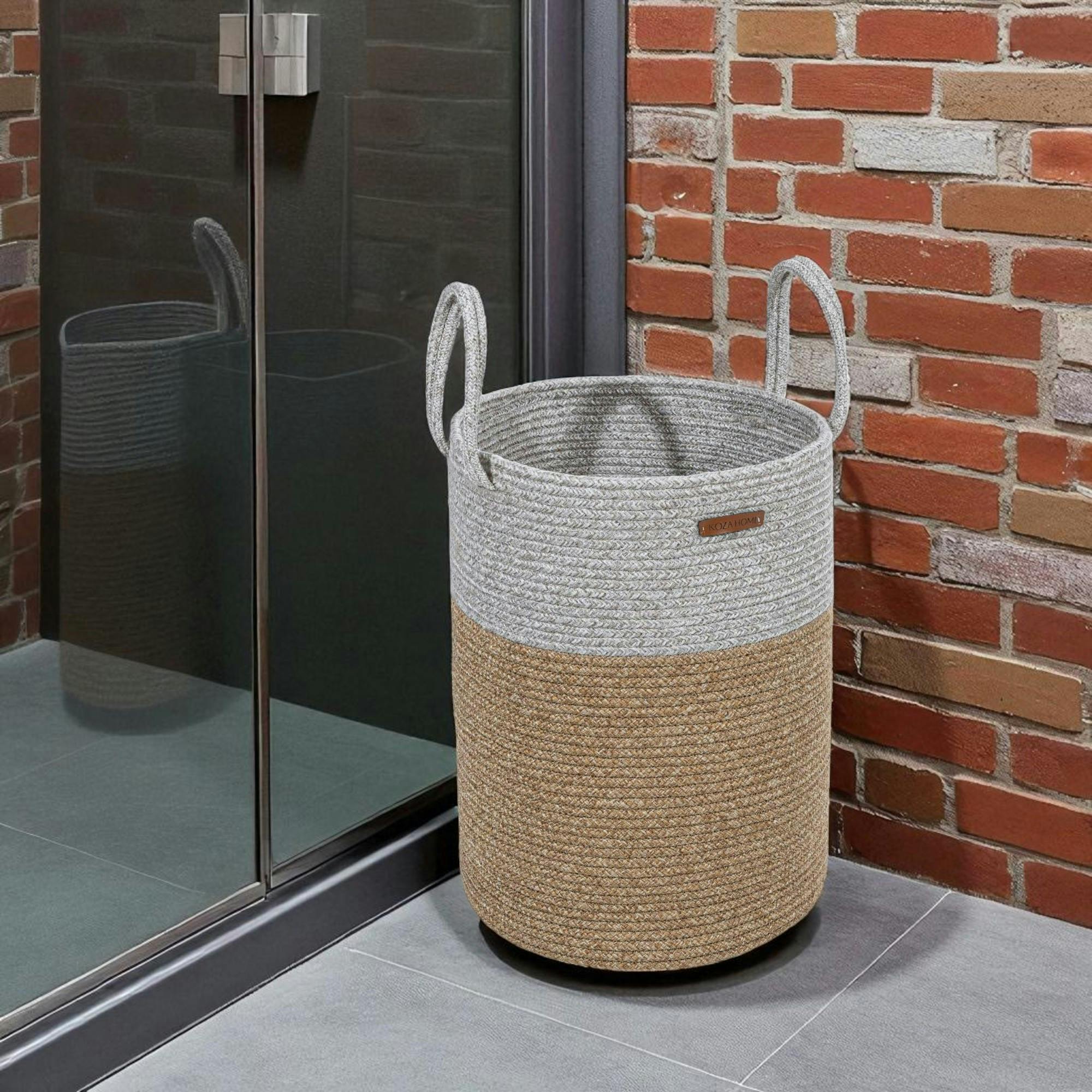 Panier de rangement en coton tressé – gris et beige IZMIR