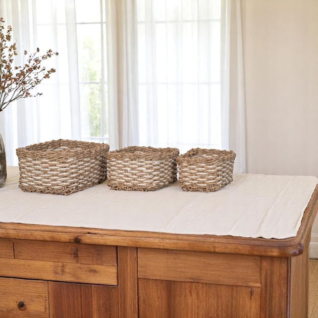 DOKOT Paniers De Rangement Jonc De Mer Avec Couvercles Naturel