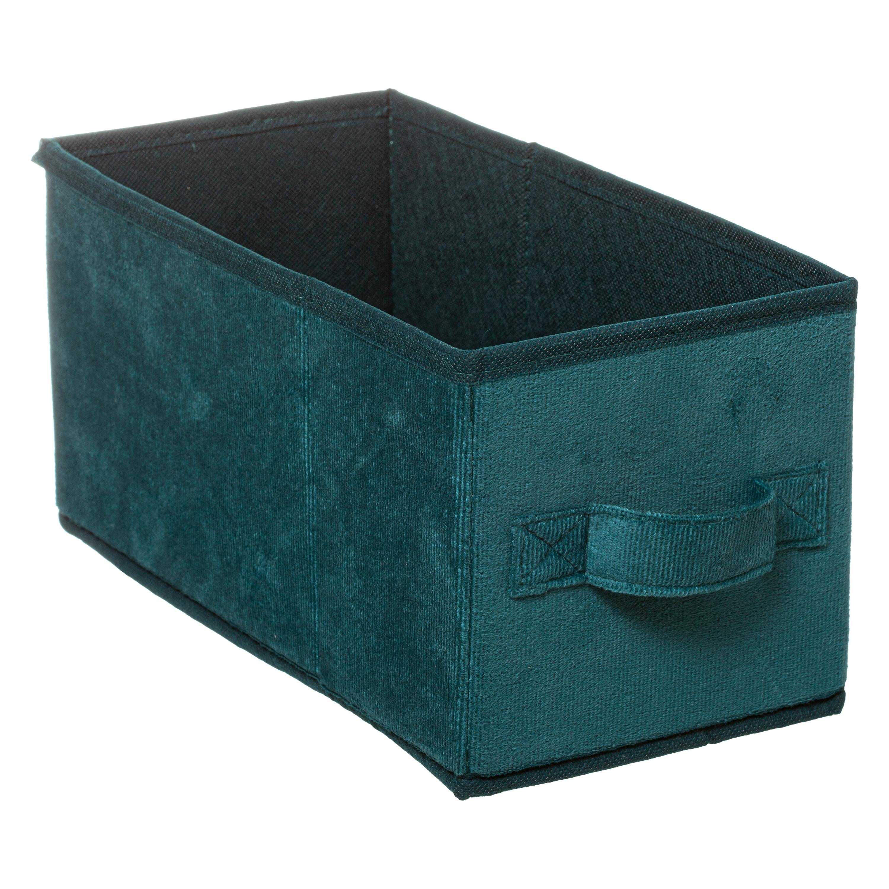 Panier de rangement en velours bleu canard rectangulaire