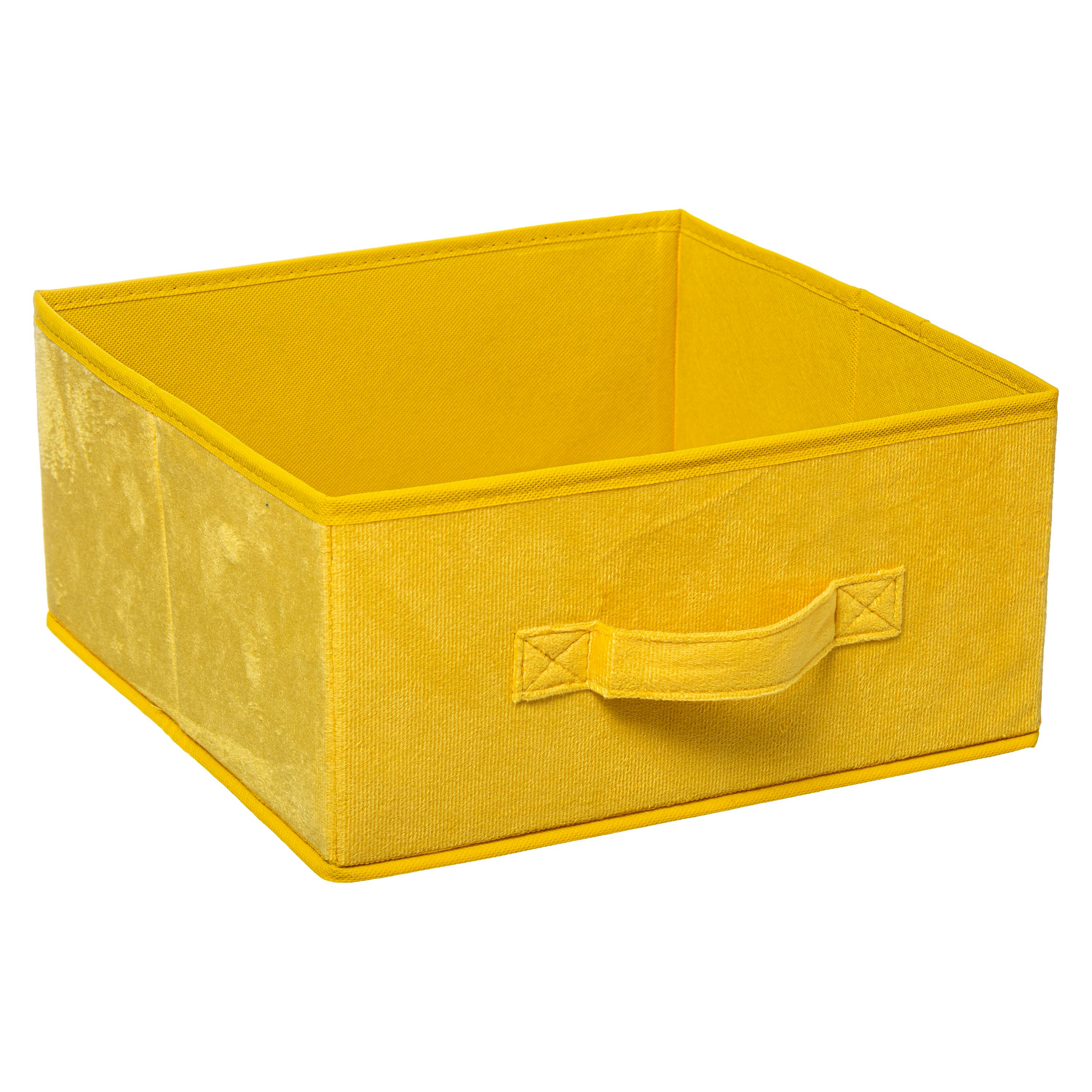 Panier de rangement en velours jaune bas 31 cm