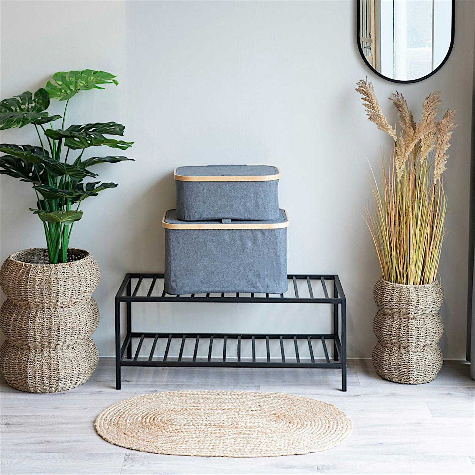 Panier de rangement gris avec couvercle 45 cm