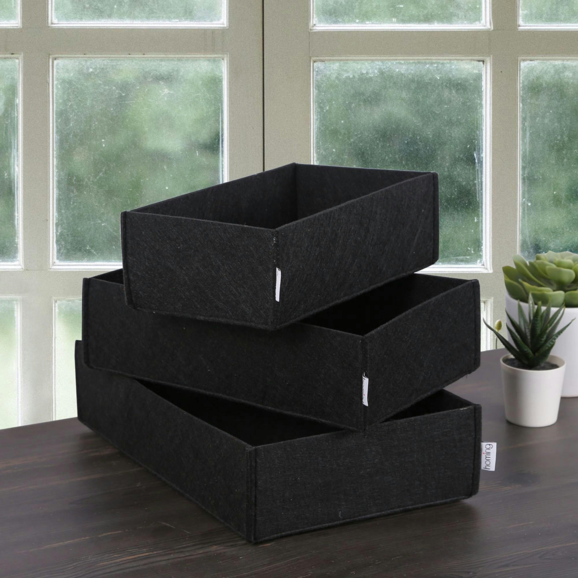 Panier de rangement noir en feutrine – lot de 3 tailles