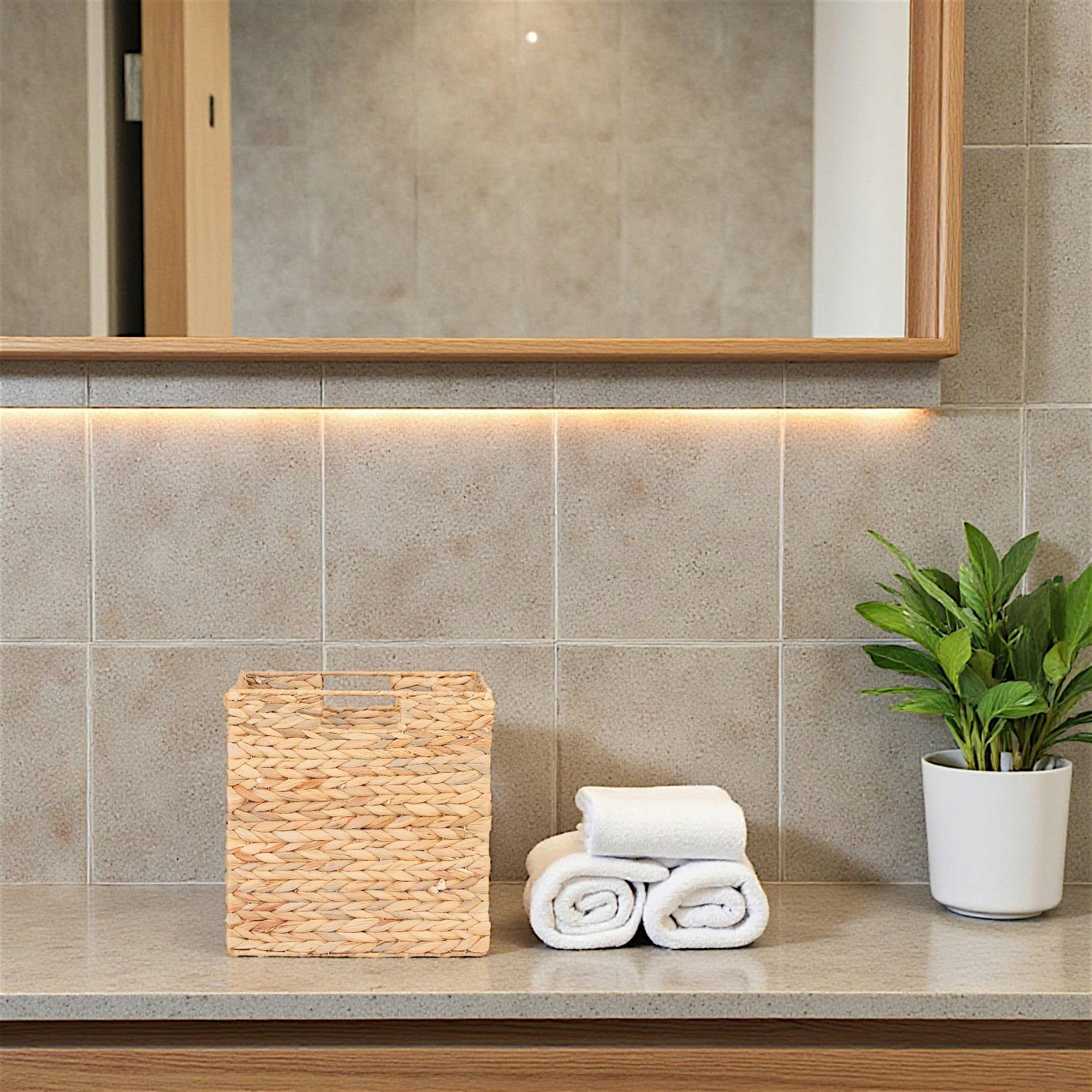 Panier de rangement pliant en jacynthe d'eau 30 cm