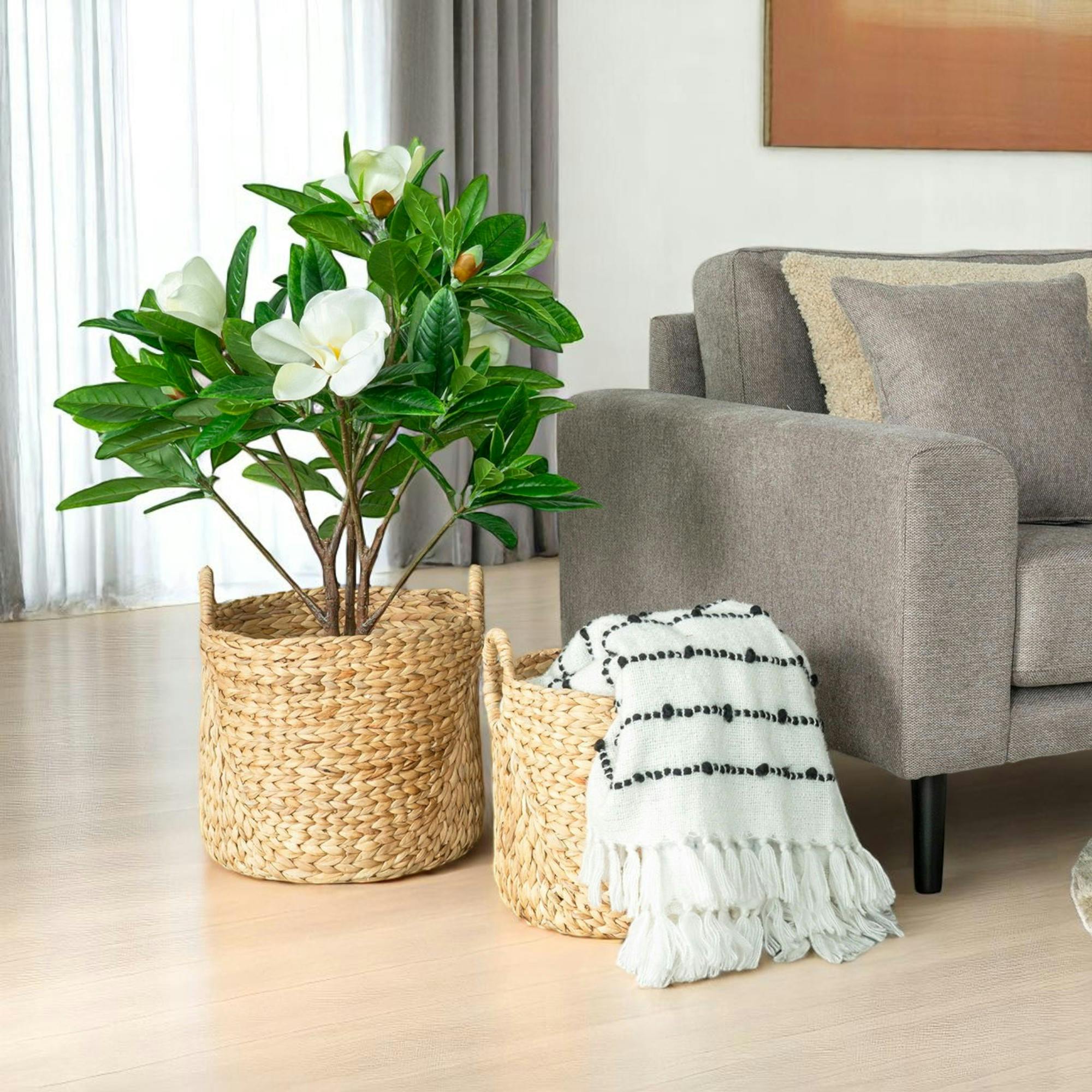 Panier de rangement tressé en jacinthe d'eau (lot de 2)