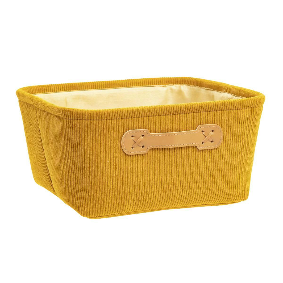 Panier de rangement velours côtelé jaune carré