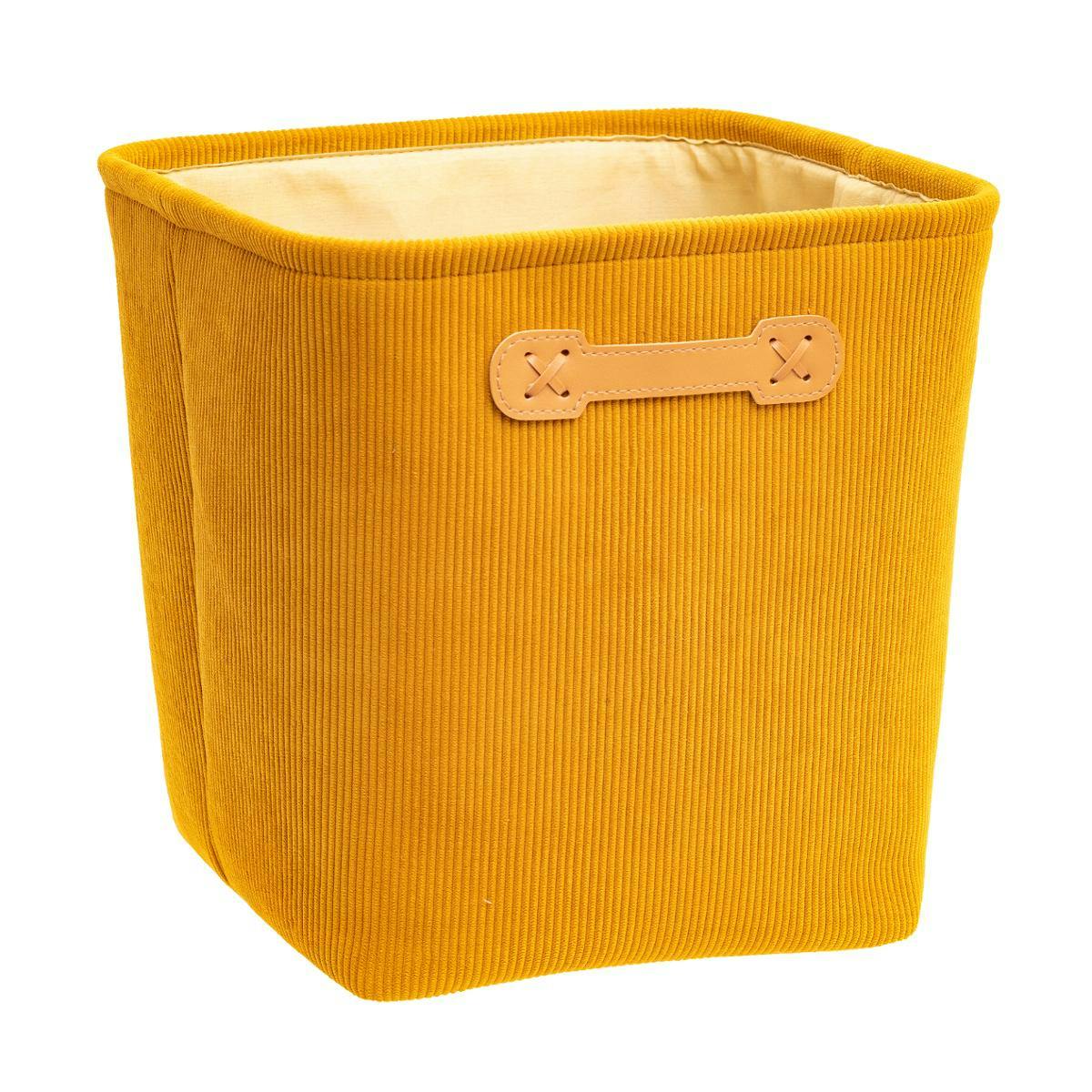 Panier de rangement velours côtelé jaune haut