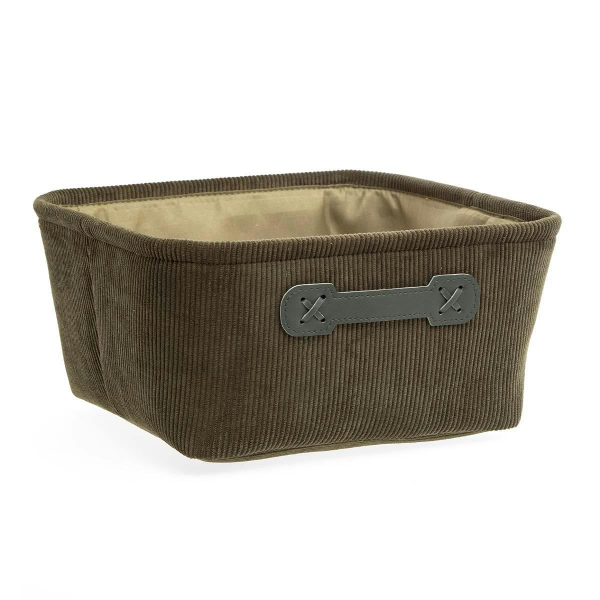 Panier de rangement velours côtelé vert carré