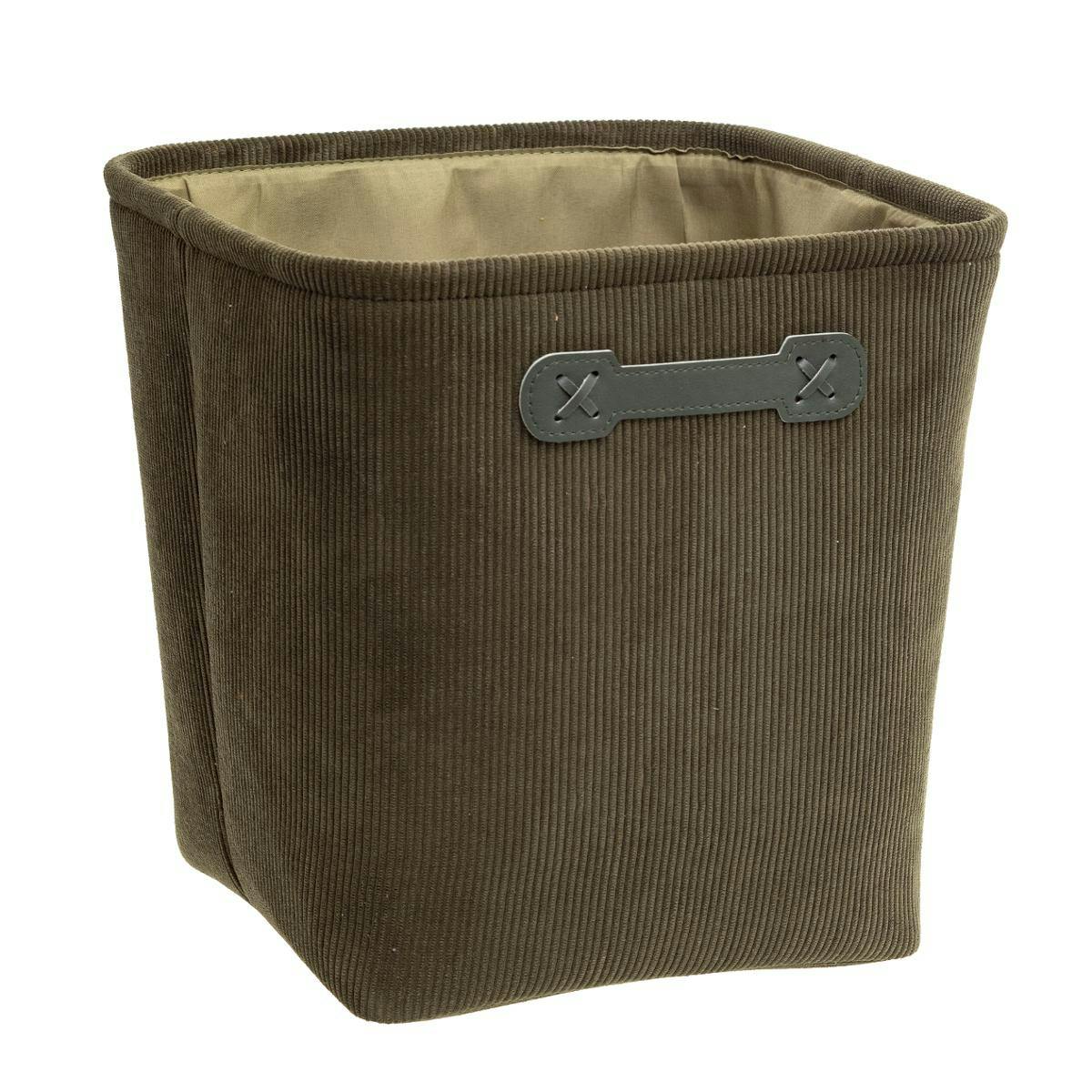 Panier de rangement velours côtelé vert haut