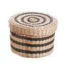 Panier en rotin naturel et lignes noires avec couvercle D21xH14cm