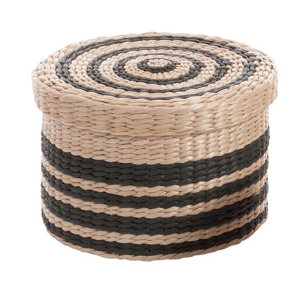 Panier en rotin naturel et lignes noires avec couvercle D27xH18cm
