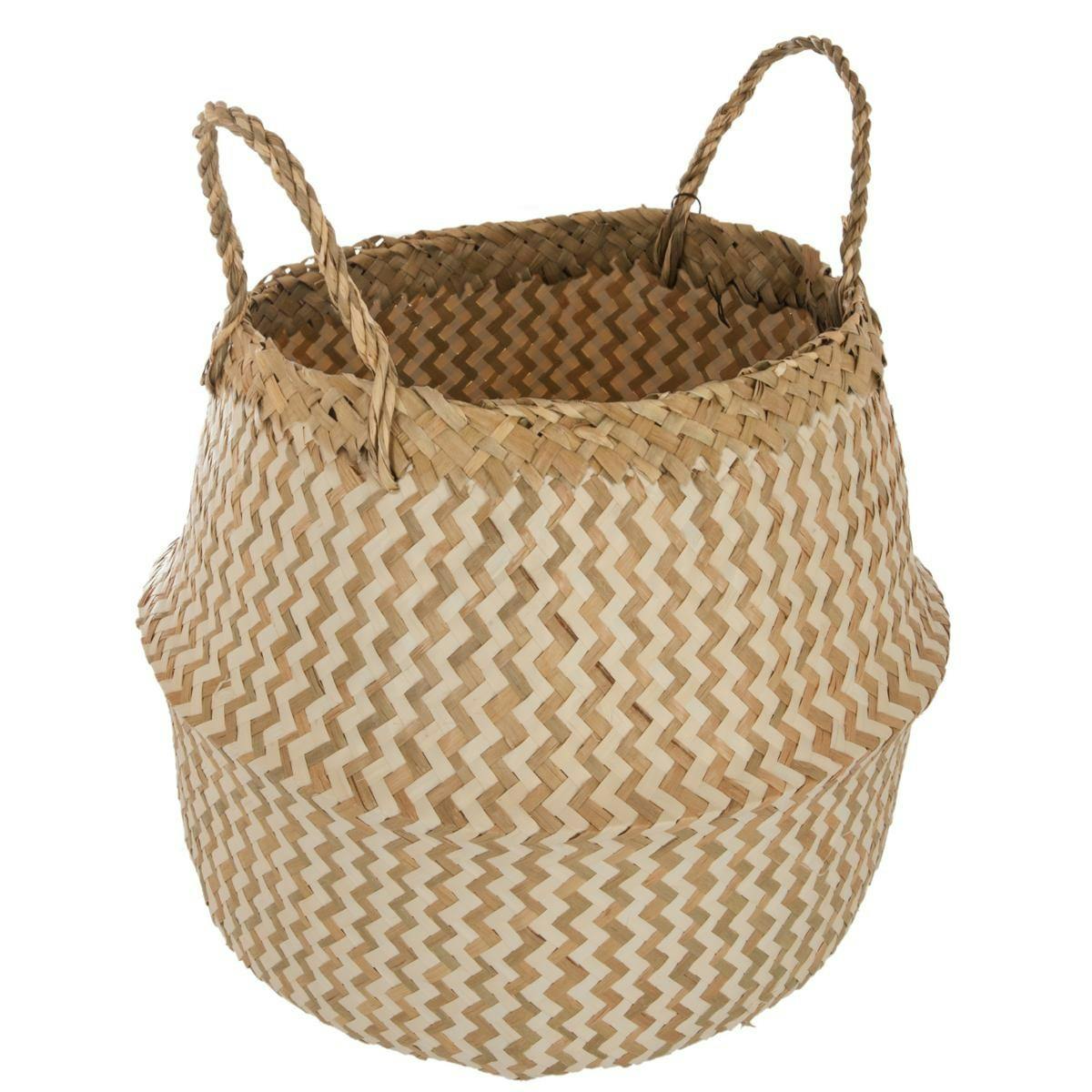 Panier osier tressé motifs blancs