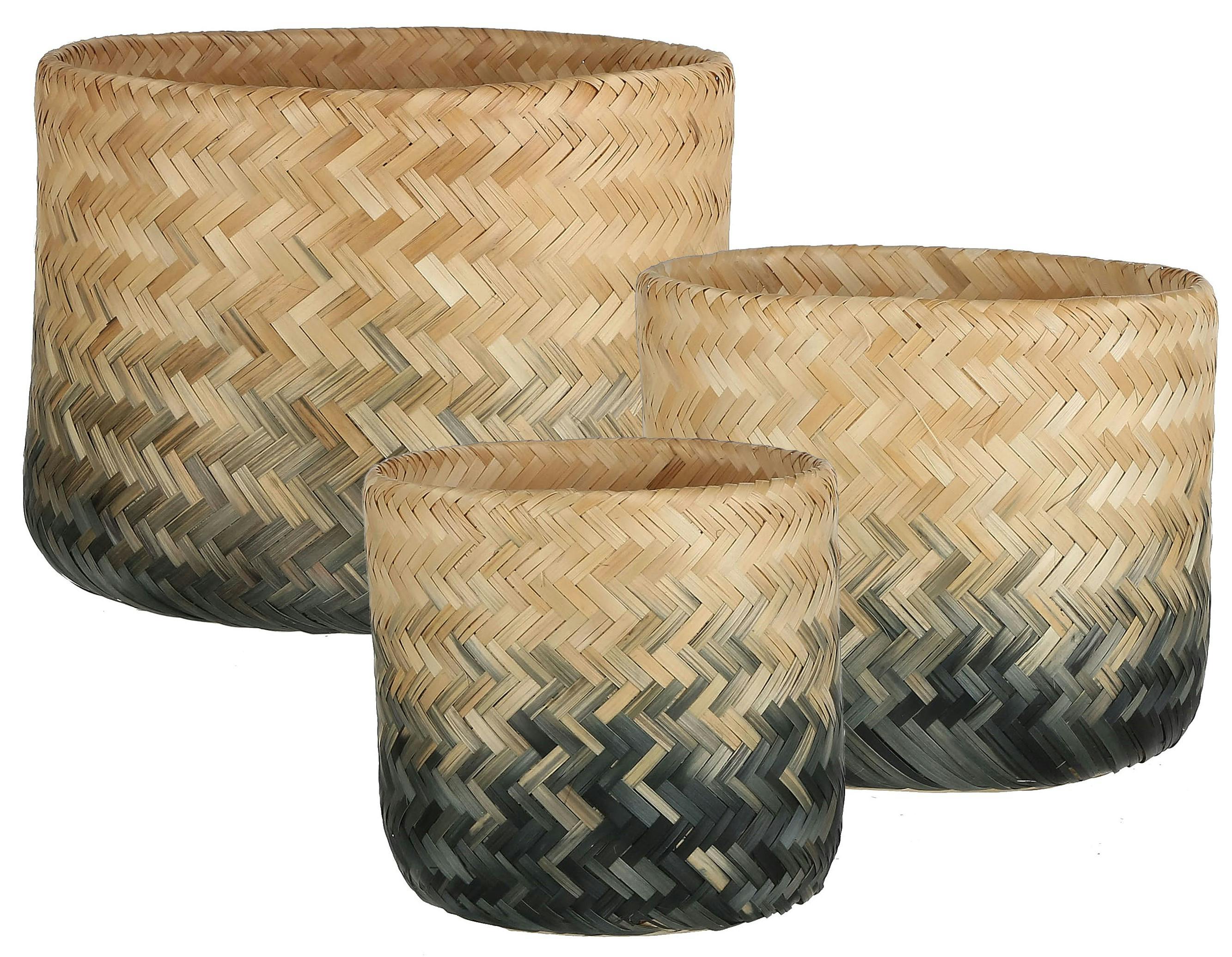 Panier rond 24 cm en osier naturel et gris