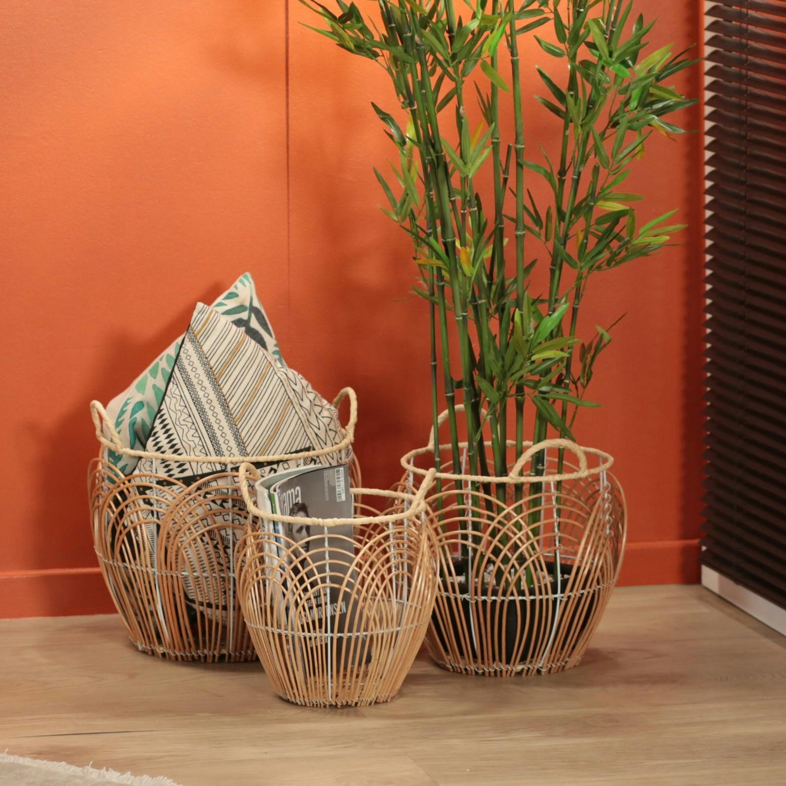 Corbeille En Paille Orange - Panier Décoratif Pour Rangement Ou Décoration - Style Nature Et Bohème - 2