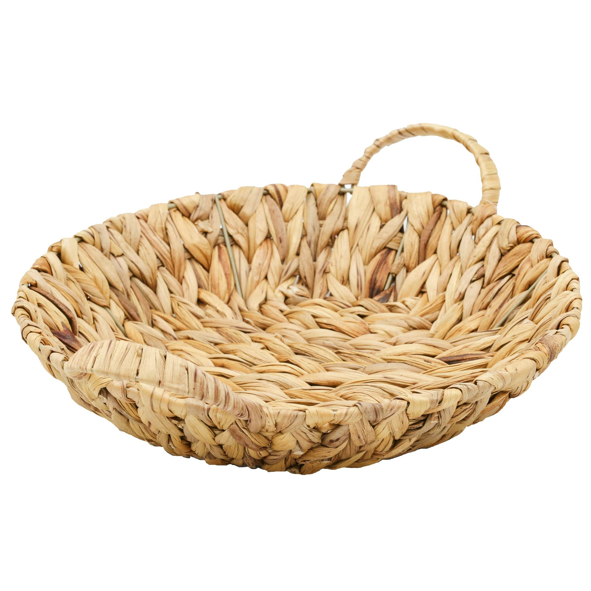 Panier rond en jacinthe tressée avec 2 anses