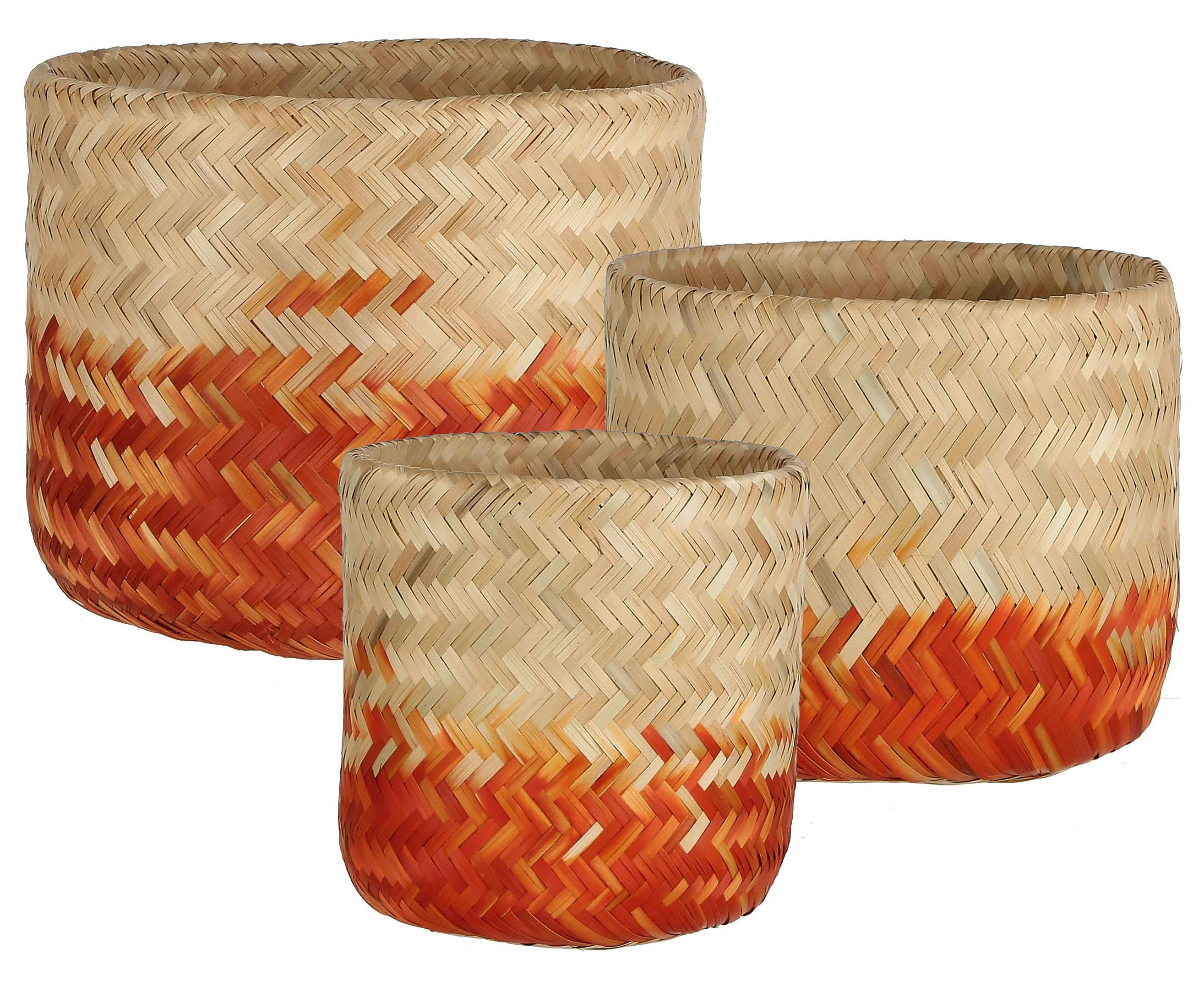Panier rond en osier naturel et rouge orangé 24 cm