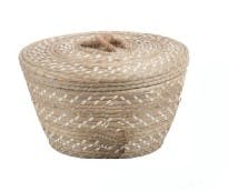 Panier rond évasé en rotin naturel et blanc avec anse corde D28xH18cm