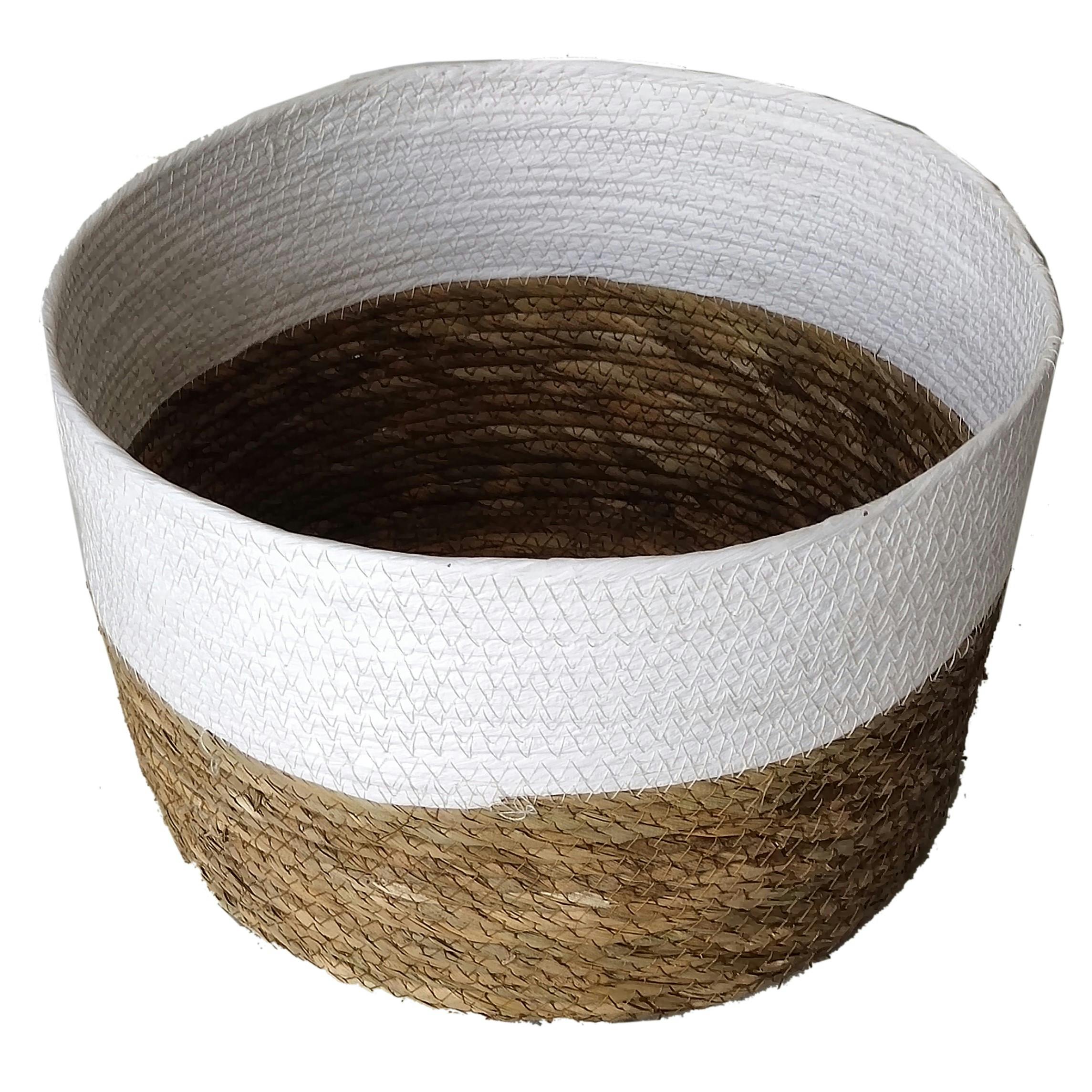 Panier rond tressé blanc naturel