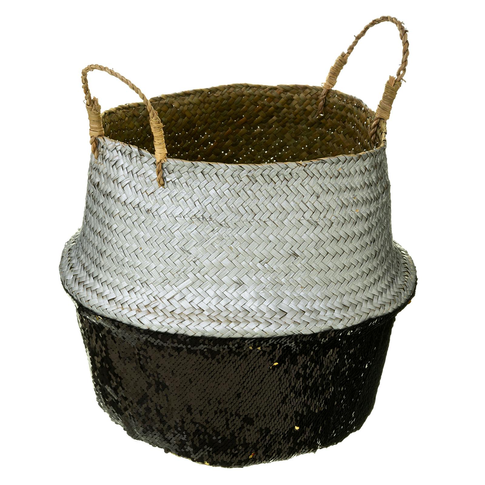 Panier tressé bicolore argenté noir à sequins