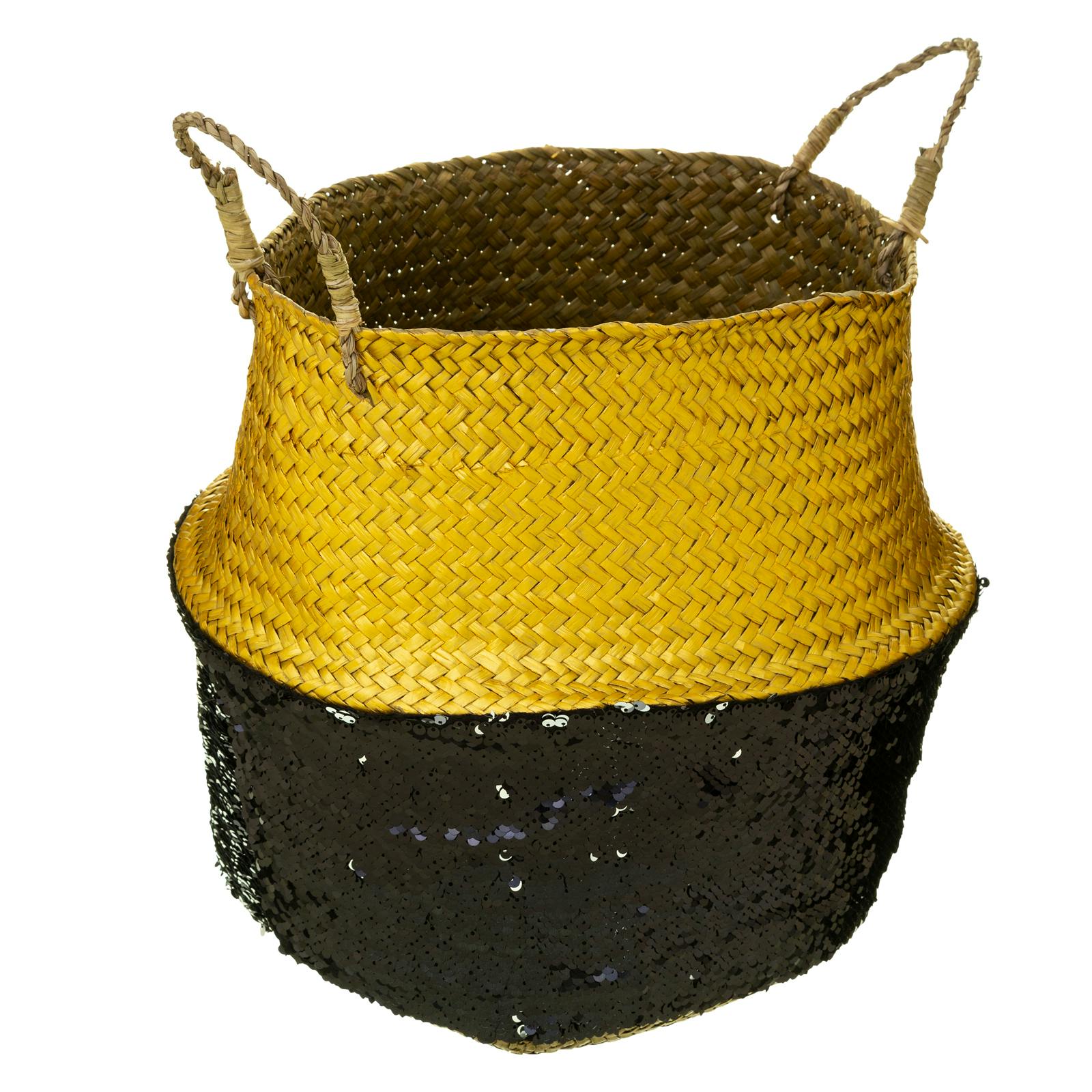 Panier tressé bicolore doré noir à sequins