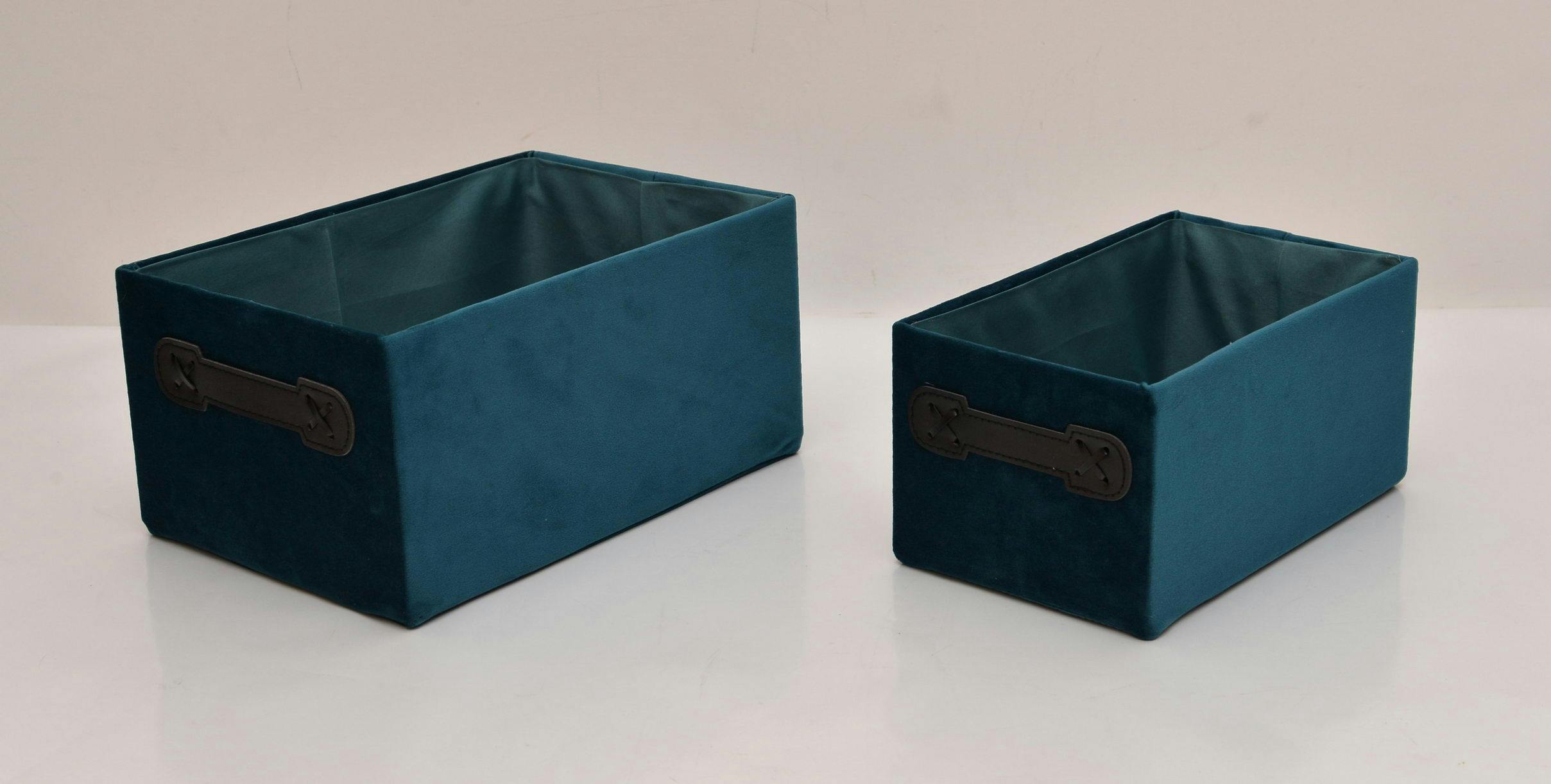 Paniers bleus velours rectangle (lot de 2)