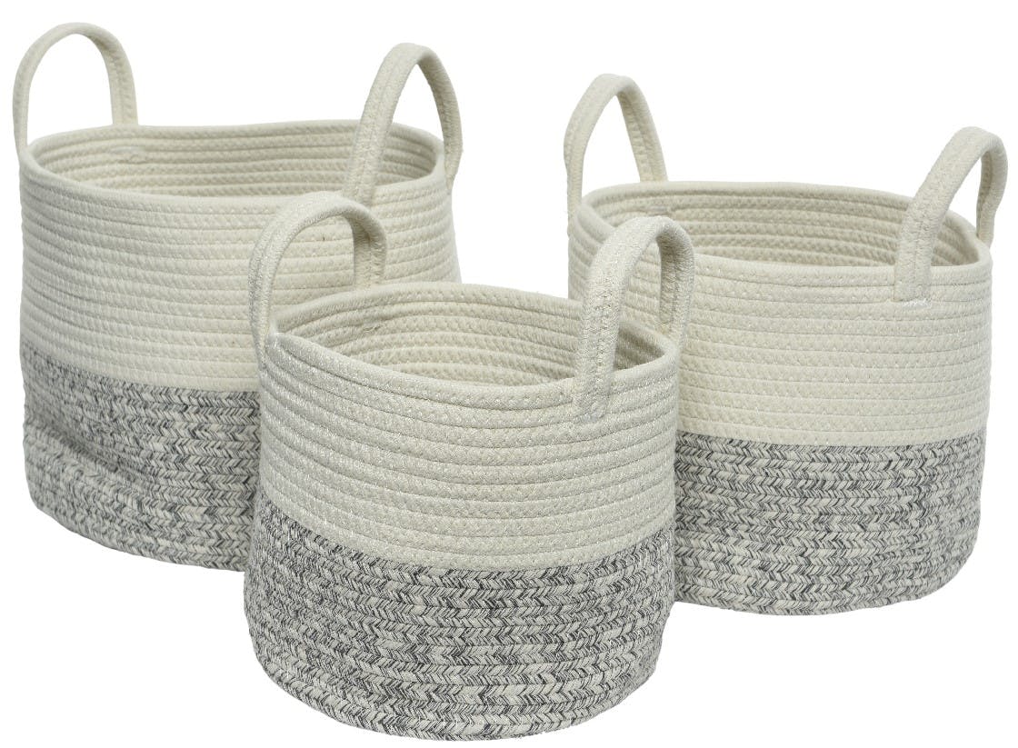Paniers en coton blanc et gris (lot de 3)