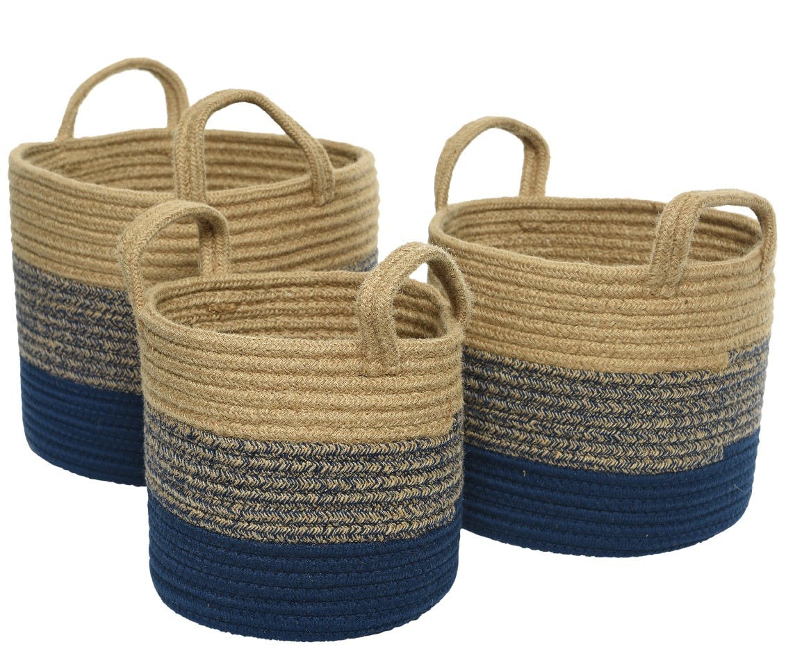 Paniers en jute naturelle et bleue (lot de 3)