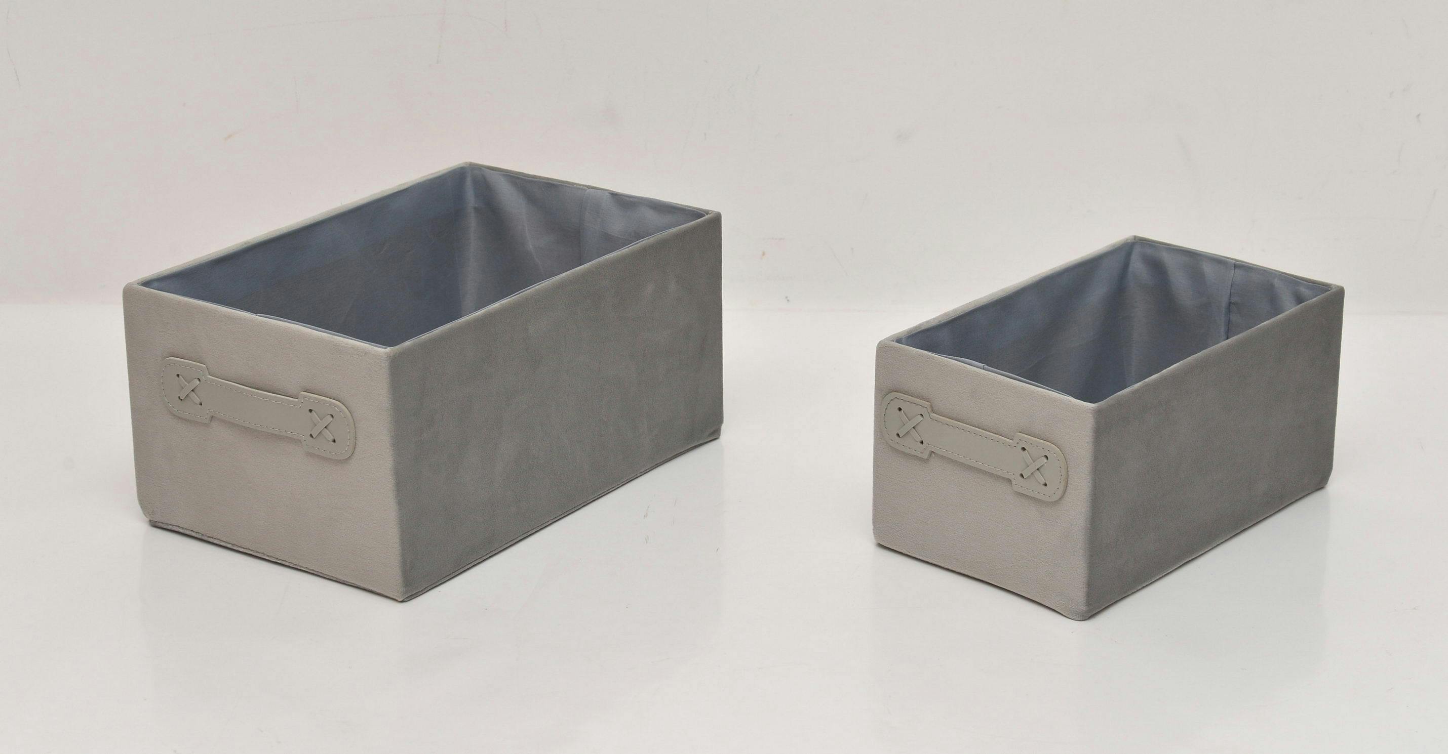 Paniers gris velours rectangle (lot de 2)