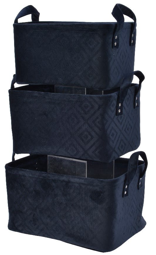 Paniers rectangle en velours bleu foncé (lot de 3)