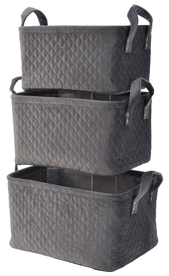 Paniers rectangle en velours gris clair (lot de 3)