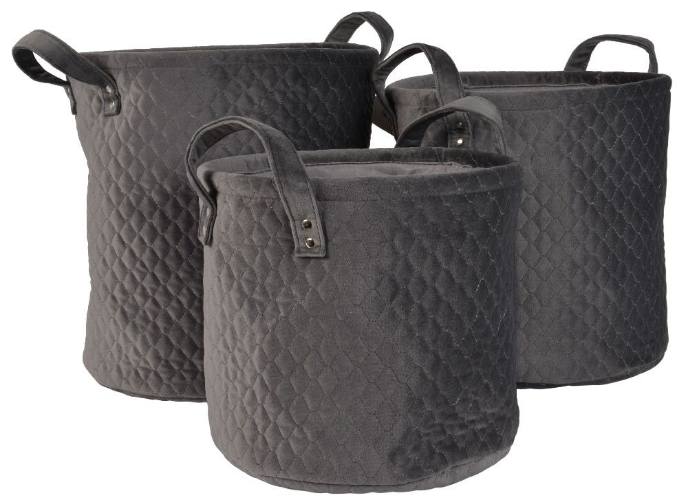 Paniers rond velours gris (lot de 3)