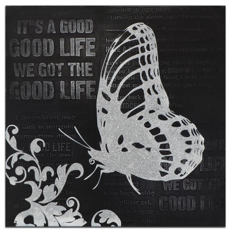 PAPILLON Tableau Animaux carrée Noir Acrylique 60x60