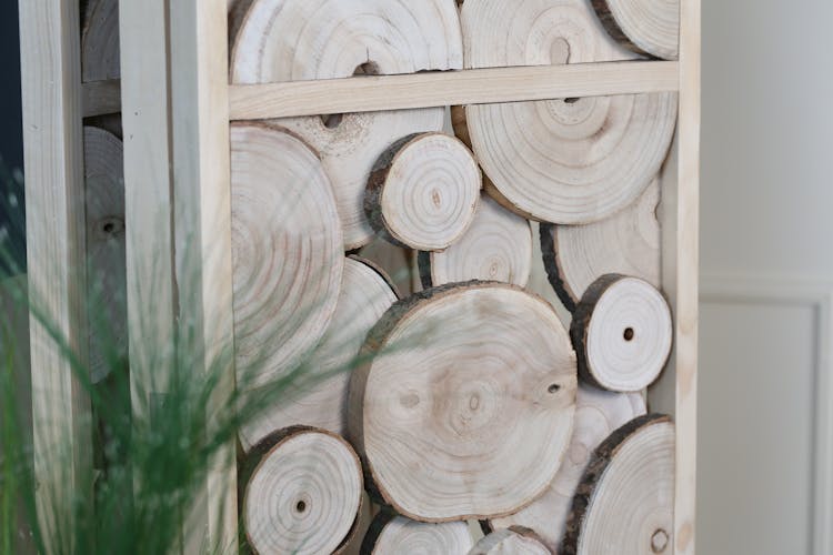 Paravent 3 volets en bois décor troncs d'arbre
