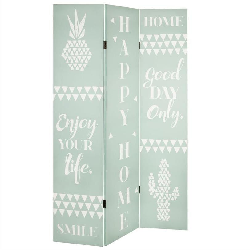 Paravent "Happy Home" bleu vert décor ananas cactus 120x180cm
