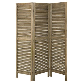 Paravent Persienne 3 volets en bois naturel grisé 120x170cm