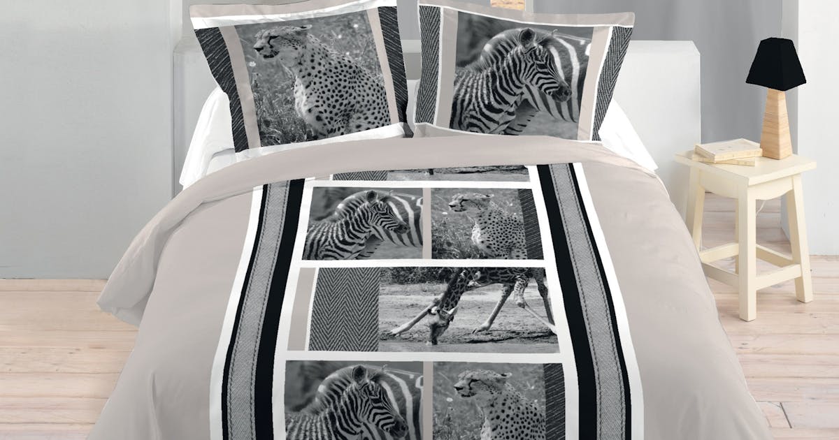 Parure de lit décor animaux de la Jungle 260x240 housse de couette + 2 ...