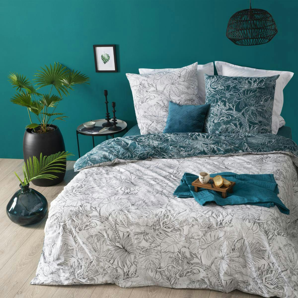 Parure de lit feuilles tropicales 260x240cm