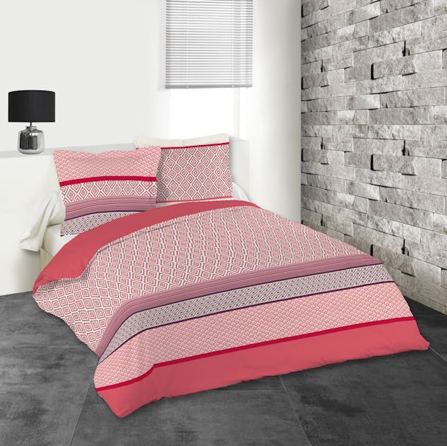 Parure de lit panaché de rose et corail 260x240 housse de couette + 2