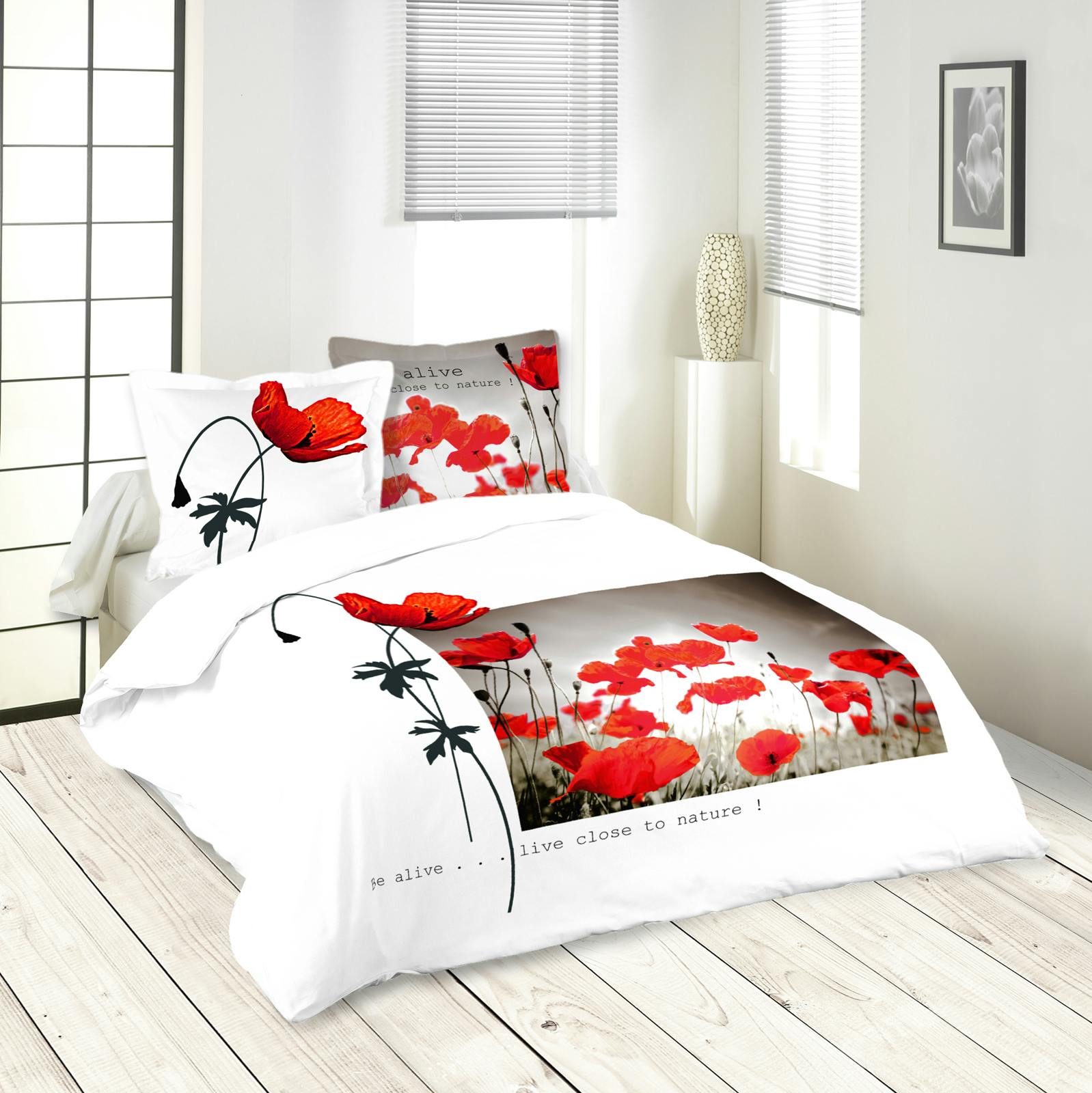 Parure de lit Pavot 260x240 housse de couette + 2 taies 63x63 100% coton ALIVE