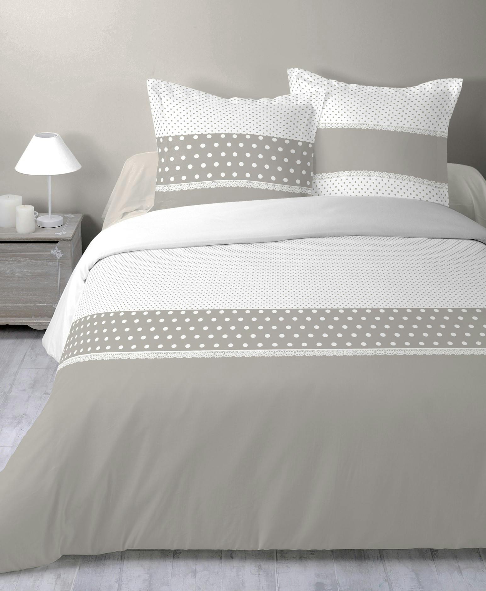 Parure de lit romantique beige 240x220cm LORELINE