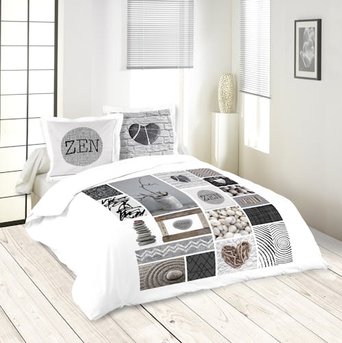 Parure de lit Zen romantique 260x240 housse de couette + 2 taies 63x63